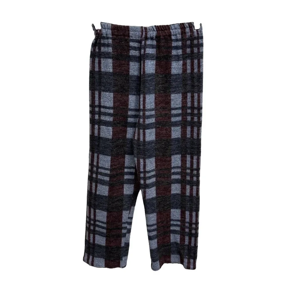 Boy Youth Pajama Pants 12 Plaid Blue Gray Maroon Elastic Waist Pullon 25X25”